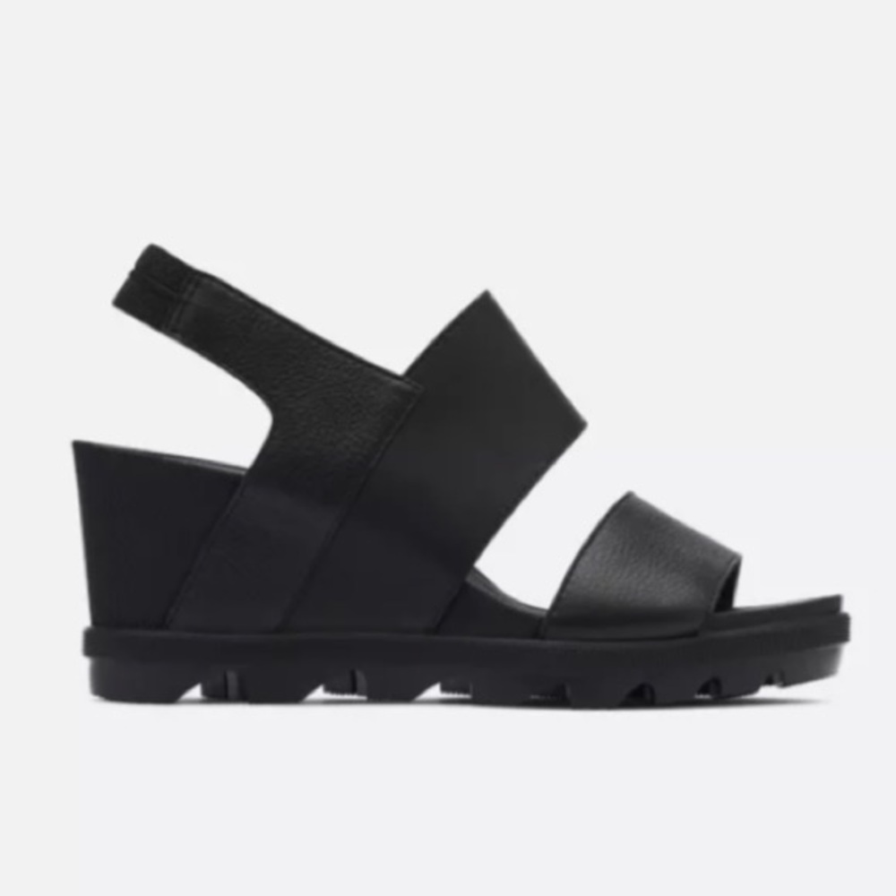 Sorel Joanie ll Slingback Wedge Sandal Contrasting Pebble & Smooth Black Leather